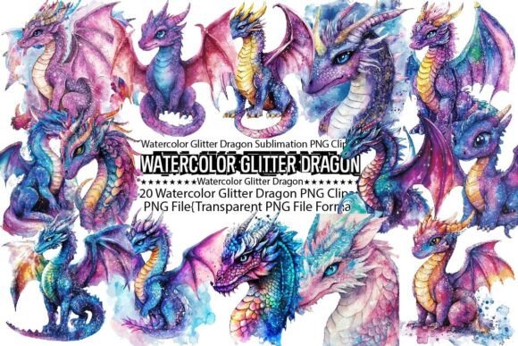 Download Watercolor Glitter Dragon Sublimation - Premium Bundle