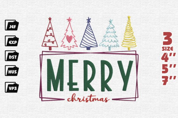 Download Modern "Merry Christmas" with Whimsical Trees Embroidery Design - Modern Collection