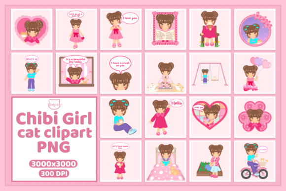 Download Cute Chibi Girl Cat Clipart PNG Bundle - Girl cat clipart Collection