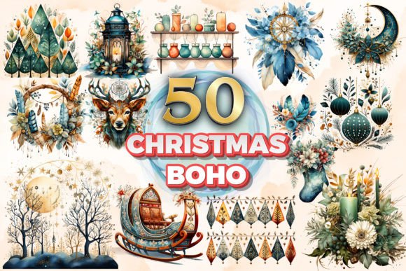Download Christmas Boho Clipart &amp; Sublimation 9 - Boho clipart Collection