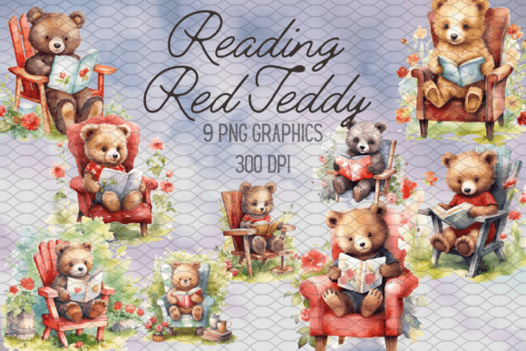 Download Watercolor Reading Teddy Bear Graphics - Teddy bear graphics Collection