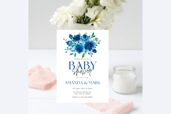 Download Blue Flowers Baby Shower Invitation - Baby shower invitation Collection